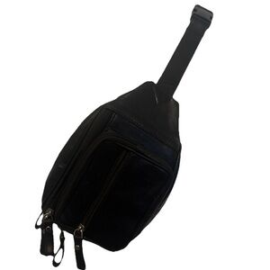 Black Leather Men's Fanny Pack Pouch Sling Bag